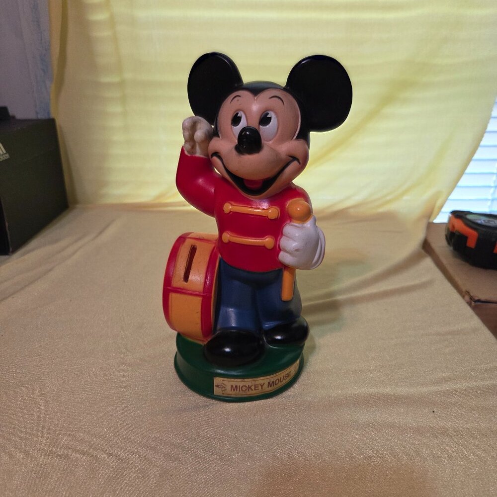 Disney Vintage Mickey Mouse Drum Major Plastic Coin Bank